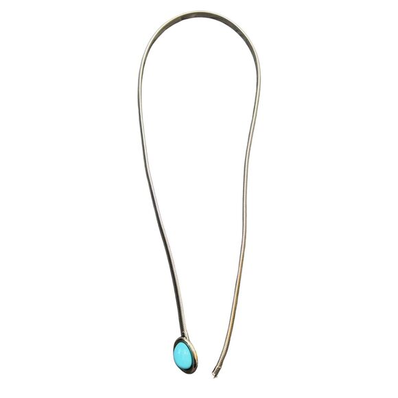 Chico's Fashion Gold Tone Oval Shape Turquoise Gem Snake Chain Pendant Necklace - Picture 2 of 4